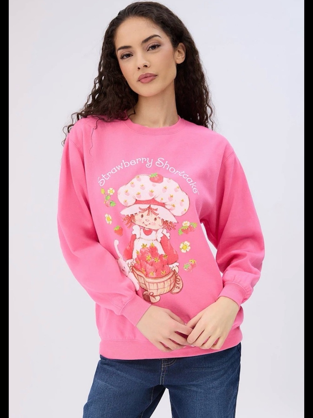 Strawberry Shortcake Graphic Sweater Pink Cozy Crewneck Size S Y2K